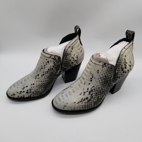 Jeffrey Campbell Womens Black White Snake Rosalee Block Heel Ankle Booties 8 - Picture 4 of 6